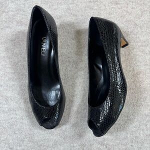 Vaneli Black Textured Peep Toe Heels